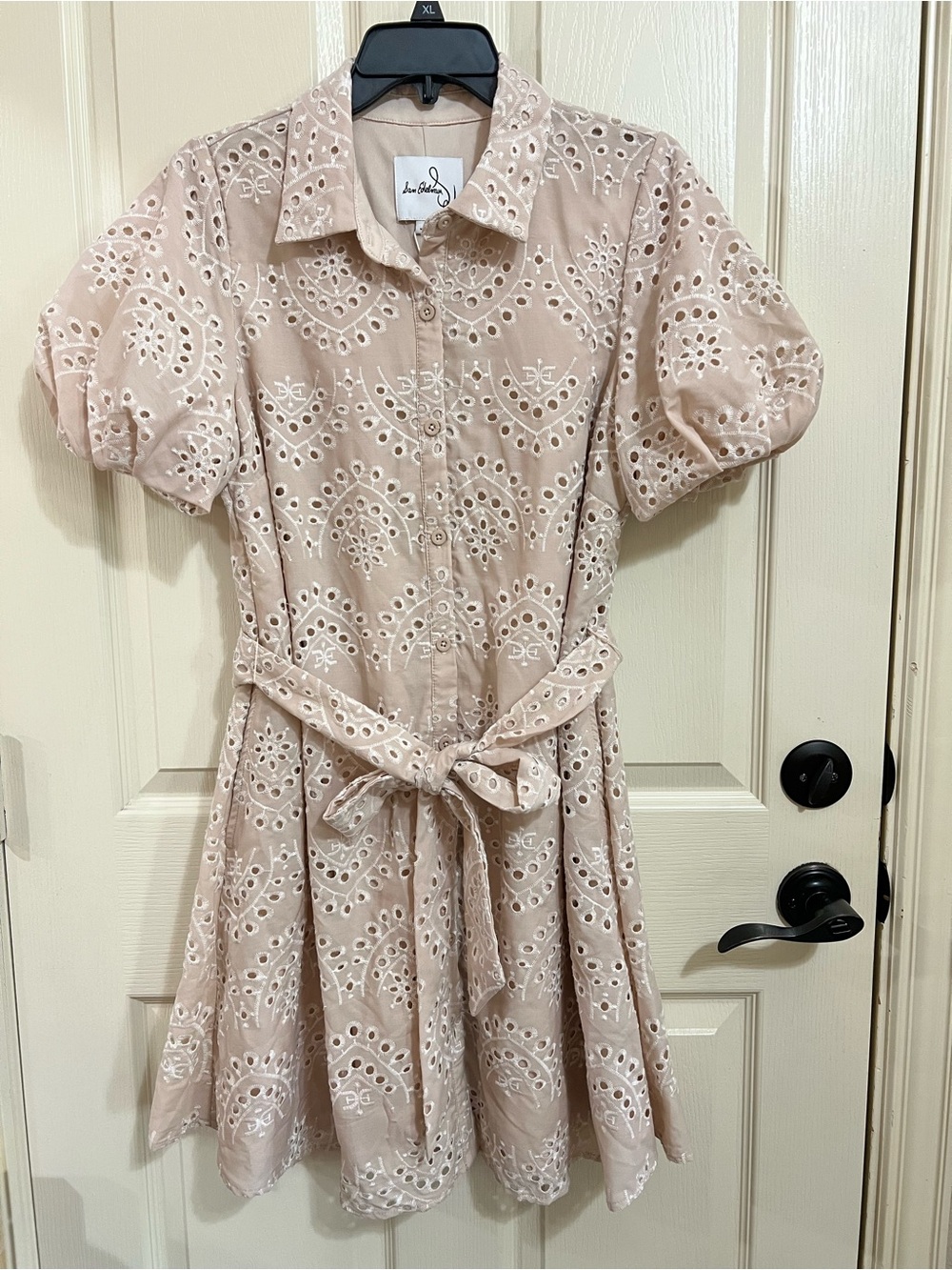 Sam Edelman Blush Eyelet Shirt Mini Dress with Tie Waist
